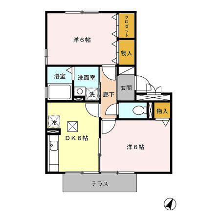 グリュックパランA棟(2DK/1階)の間取り写真