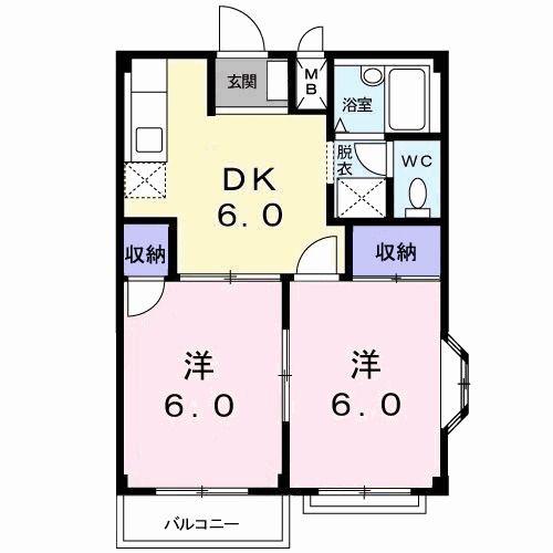 ベルメゾンドール(2DK/2階)の間取り写真