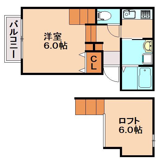 シャレオ湯町II(1K/2階)の間取り写真