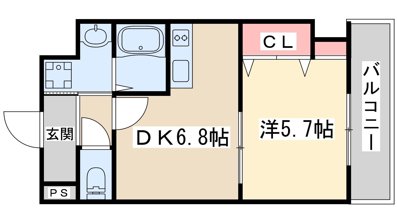 エスフォート江坂フィオーレ(1DK/6階)の間取り写真