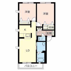 ティアラ・駅南B(2LDK/1階)の間取り写真