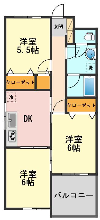 フラワーパーク(3DK/3階)の間取り写真