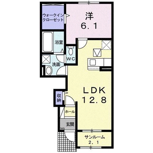 ルピナス(1LDK/1階)の間取り写真