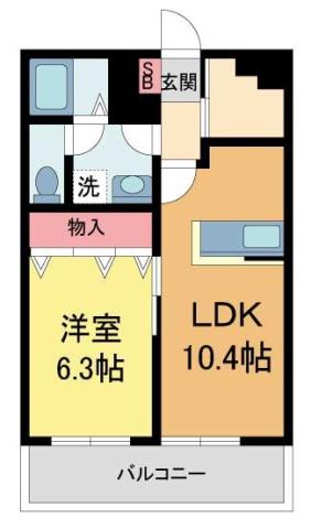 アムール北山(1LDK/2階)の間取り写真