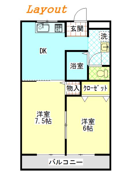 ニュー大国塚A(2DK/2階)の間取り写真