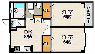 宝旭ハイツ(2DK/2階)の間取り写真