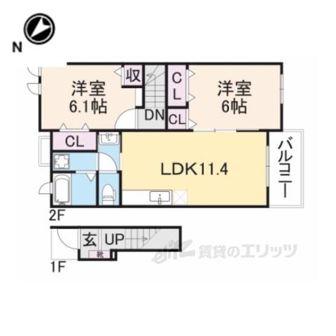 サウス ウェルズ2(2LDK/2階)の間取り写真