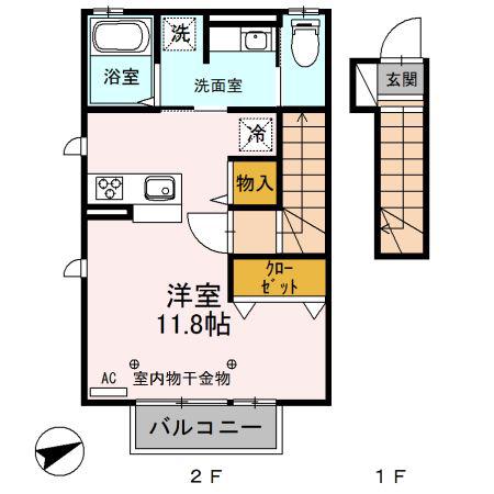 しなの鉄道北しなの線 長野駅(JR・しなの) 徒歩25分 2階建 築10年(ワンルーム/2階)の間取り写真