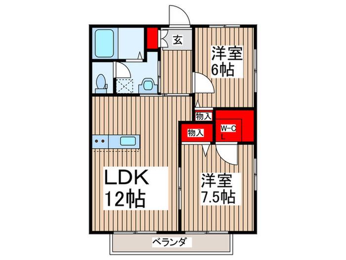 ウエスト/イーストグリーンヒルズ(2LDK/1階)の間取り写真