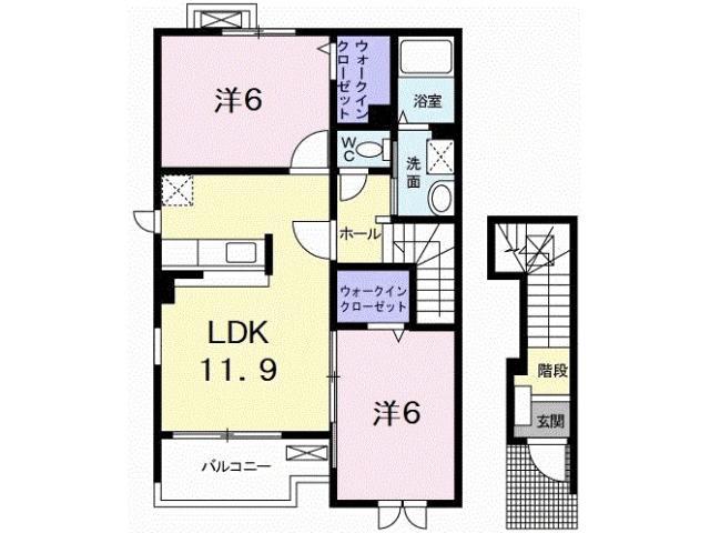 サンパティーク・パレスC(2LDK/2階)の間取り写真