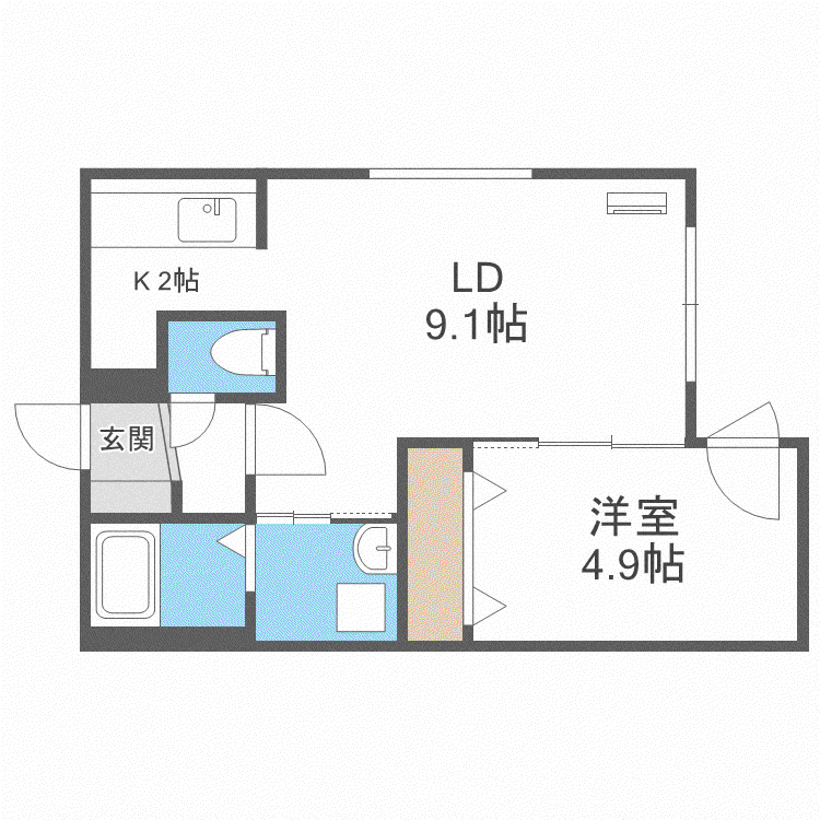 ALPHA南円山(1LDK/2階)の間取り写真