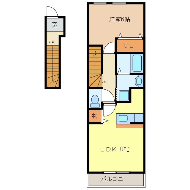クロスローズ参番館(1LDK/2階)の間取り写真
