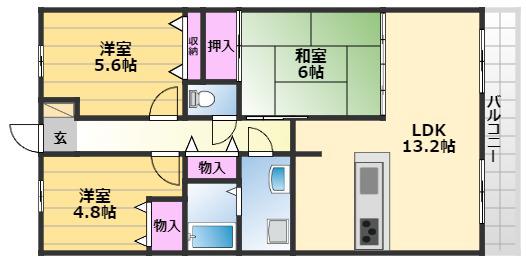 ルピナス泉大津(3LDK/6階)の間取り写真