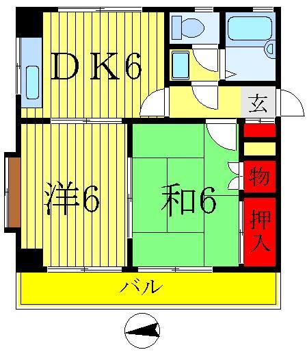 ルネ松戸馬橋(2DK/1階)の間取り写真