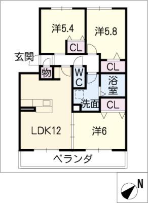 リッシュヴェール(3LDK/3階)の間取り写真