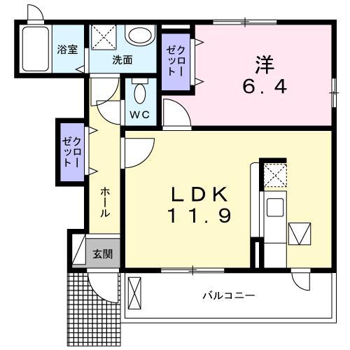 エテルノ サンシャイン 1LDK(1LDK/1階)の間取り写真