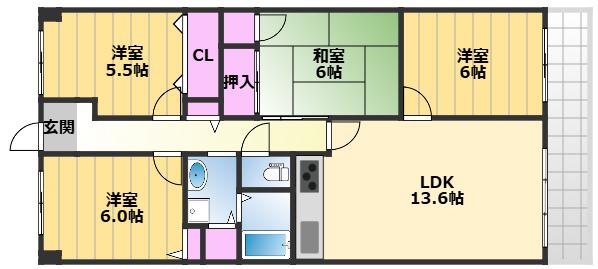 エクセラート北助松(4LDK/3階)の間取り写真
