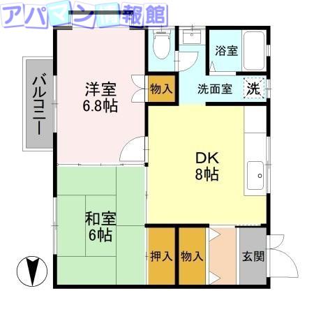 クリスタル女池A(2DK/2階)の間取り写真