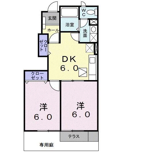 フェアージュ B(2DK/1階)の間取り写真