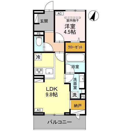 KOAひばりヶ丘(1LDK/2階)の間取り写真