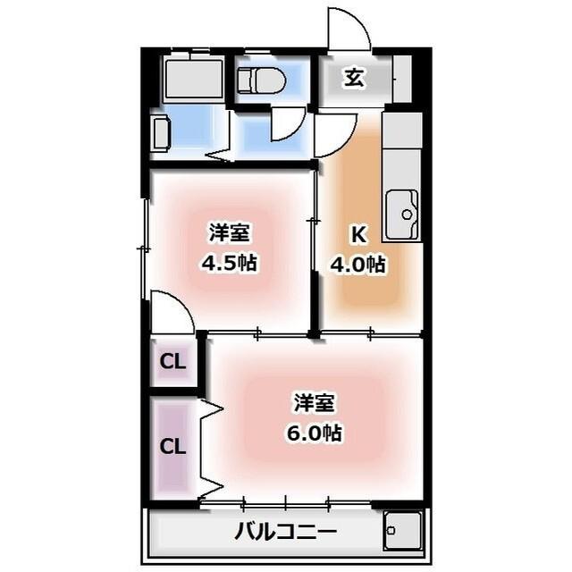 第一泉ビル(2K/2階)の間取り写真