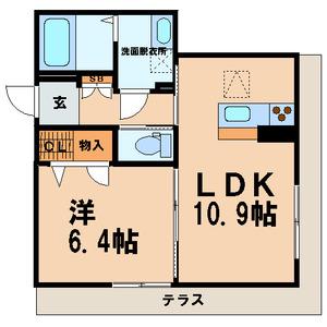 ソシオ御手籠(1LDK/1階)の間取り写真