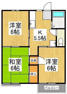 ハイツ小笠原 A棟(3K/2階)の間取り写真