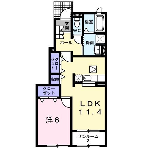 フレンテデエスコラA(1LDK/1階)の間取り写真