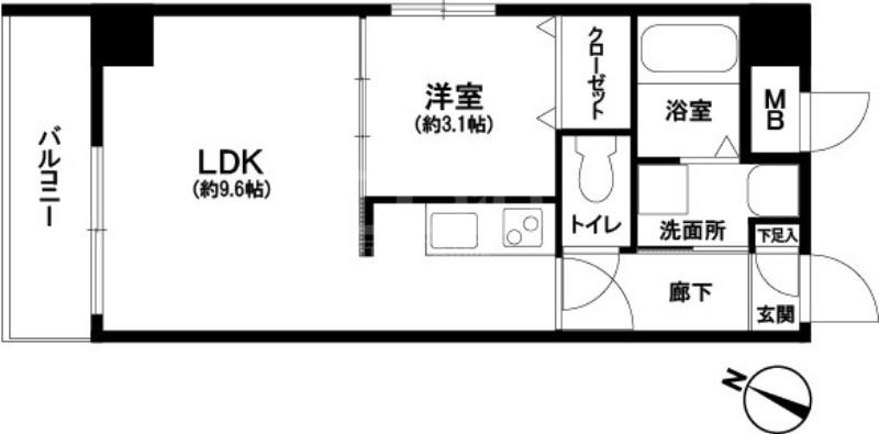グランデージ藤崎(1LDK/2階)の間取り写真