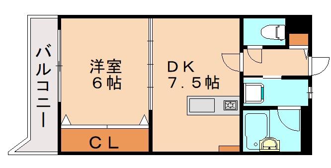 ライオンズマンション黒崎(1DK/4階)の間取り写真