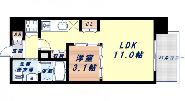 ロッカベラアパートメント(1LDK/6階)の間取り写真