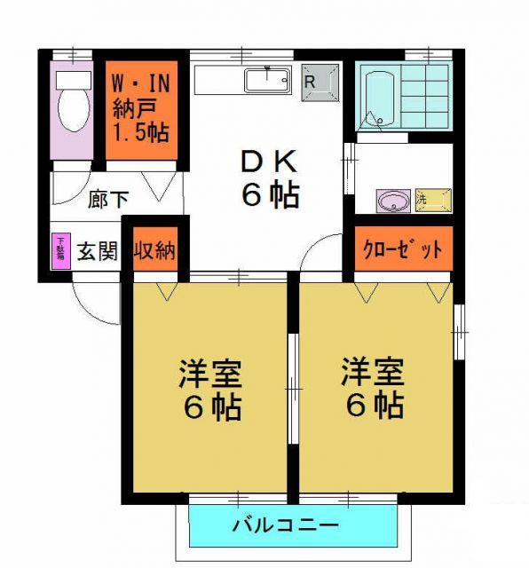 プリムローズ三本木(2DK/2階)の間取り写真