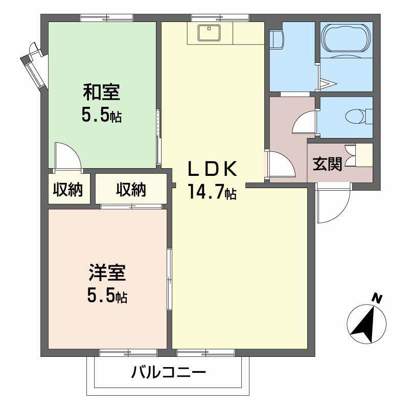 ハイマットメゾン B棟(2LDK/1階)の間取り写真