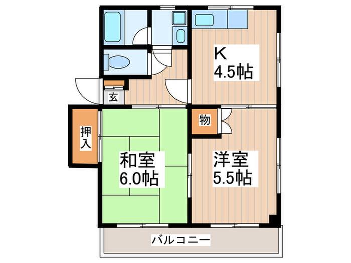 メゾンドカルムD(2K/1階)の間取り写真