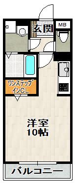 ベルビー宝塚(ワンルーム/2階)の間取り写真