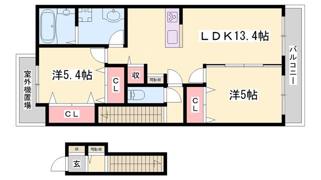 メゾンソレイユ エスト(2LDK/2階)の間取り写真
