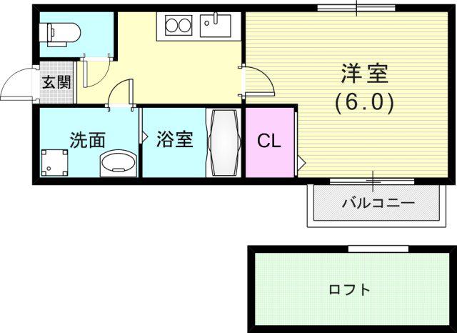 シャトーブリック I棟(1K/2階)の間取り写真