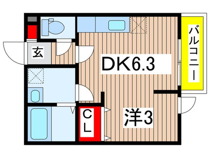 メリディアンなないろの里 弐番館(1DK/2階)の間取り写真