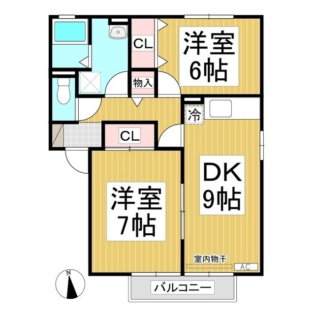 リバーシティー B(2DK/1階)の間取り写真