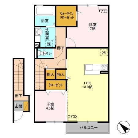 D-ROOM WIT A(2LDK/2階)の間取り写真