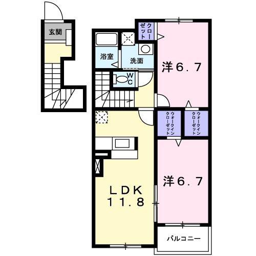 メルヴェィユー パルファンA(2LDK/2階)の間取り写真