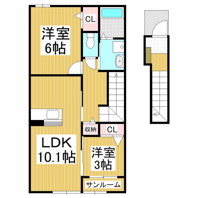 トリニティ・佐久平 I(2LDK/2階)の間取り写真