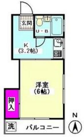 シティ・ハイツ山田(1K/2階)の間取り写真