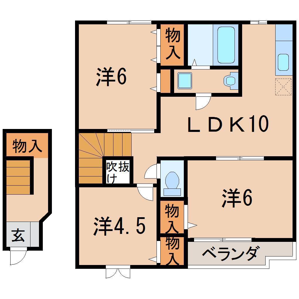 アメニティタウンII(3LDK/2階)の間取り写真