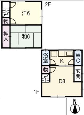 JR東海道本線 尾張一宮駅 徒歩35分 2階建 築57年(2DK/1階)の間取り写真