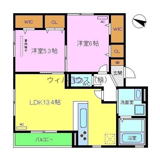 アルフォンテ上野芝(2LDK/1階)の間取り写真