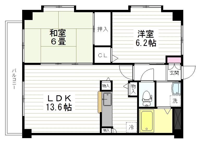桜弐番館(2LDK/4階)の間取り写真