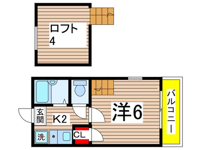 ロフティー稲田堤(1K/2階)の間取り写真