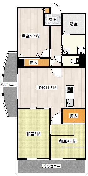 グリーンローレル立花(3LDK/3階)の間取り写真