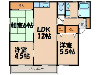 ディアス重田 B棟(3LDK/2階)の間取り写真